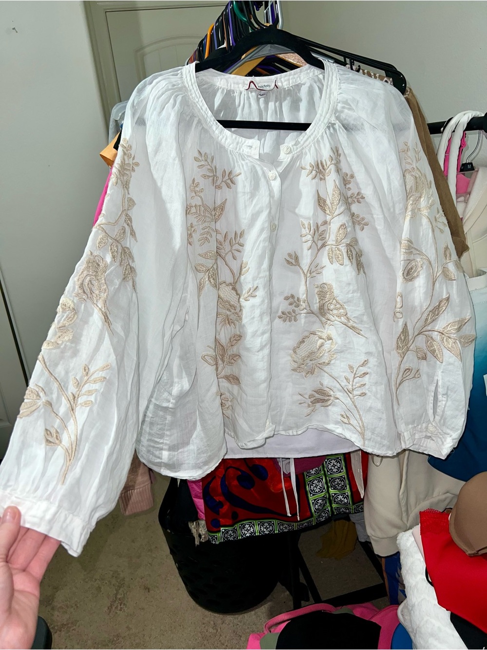 Johnny Was Harlow Embroidered Raglan Poet Shirt Blouse